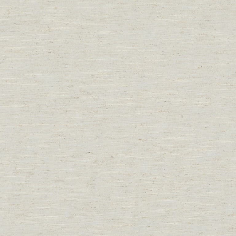 Beige woven linen fabric with horizontal slub texture; covering surface evenly and revealing subtle irregular threads and flecks; shown close-up under soft, diffuse lighting in a neutral, minimal setting.