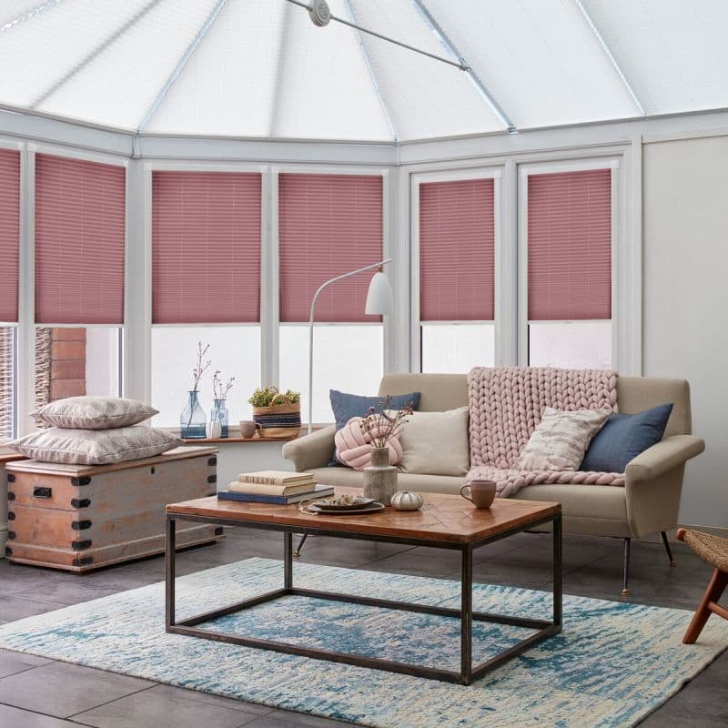 Solartex Chintz Crimson Pleated blind