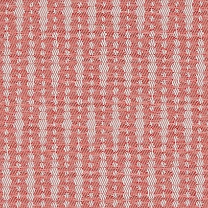 Coral-and-white woven fabric with alternating narrow vertical stripes and small chevron-like texture; lying flat and tightly woven, evenly lit in a close-up, studio-style view.