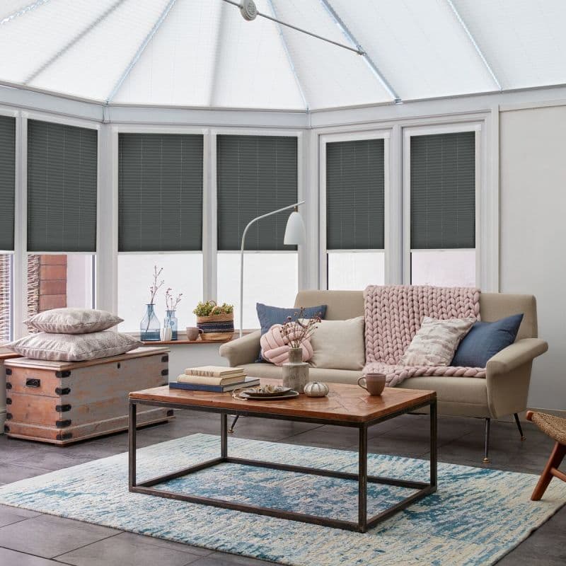 Solartex Chintz Anthracite Pleated blind