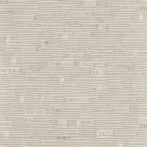 Woven grasscloth fabric with horizontal slubs and small rectangular knots, forming a textured, opaque surface; close-up textile sample in neutral beige under soft, even lighting.