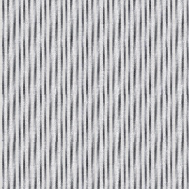 Narrow black dashed vertical-striped fabric, hanging flat and filling the frame; repeating pinstripe pattern on white background, close-up showing textile weave under even, diffuse light.