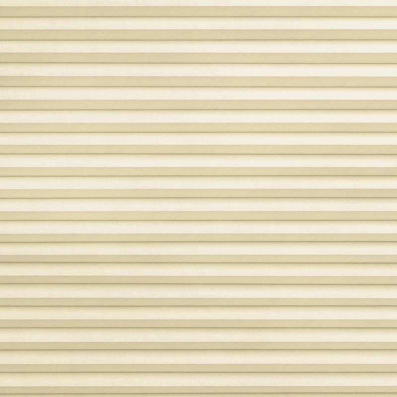 Beige pleated cellular blinds, fully lowered with evenly spaced horizontal folds and subtle textured fabric, filtering soft daylight and covering the window in a neutral, softly lit interior.