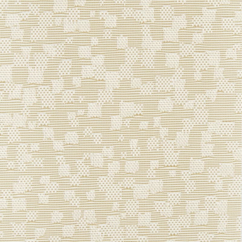 Beige-and-cream woven fabric with staggered horizontal and dotted rectangular motifs; laid flat as a swatch, displaying fine textured weave under even, neutral lighting in a close-up crop.