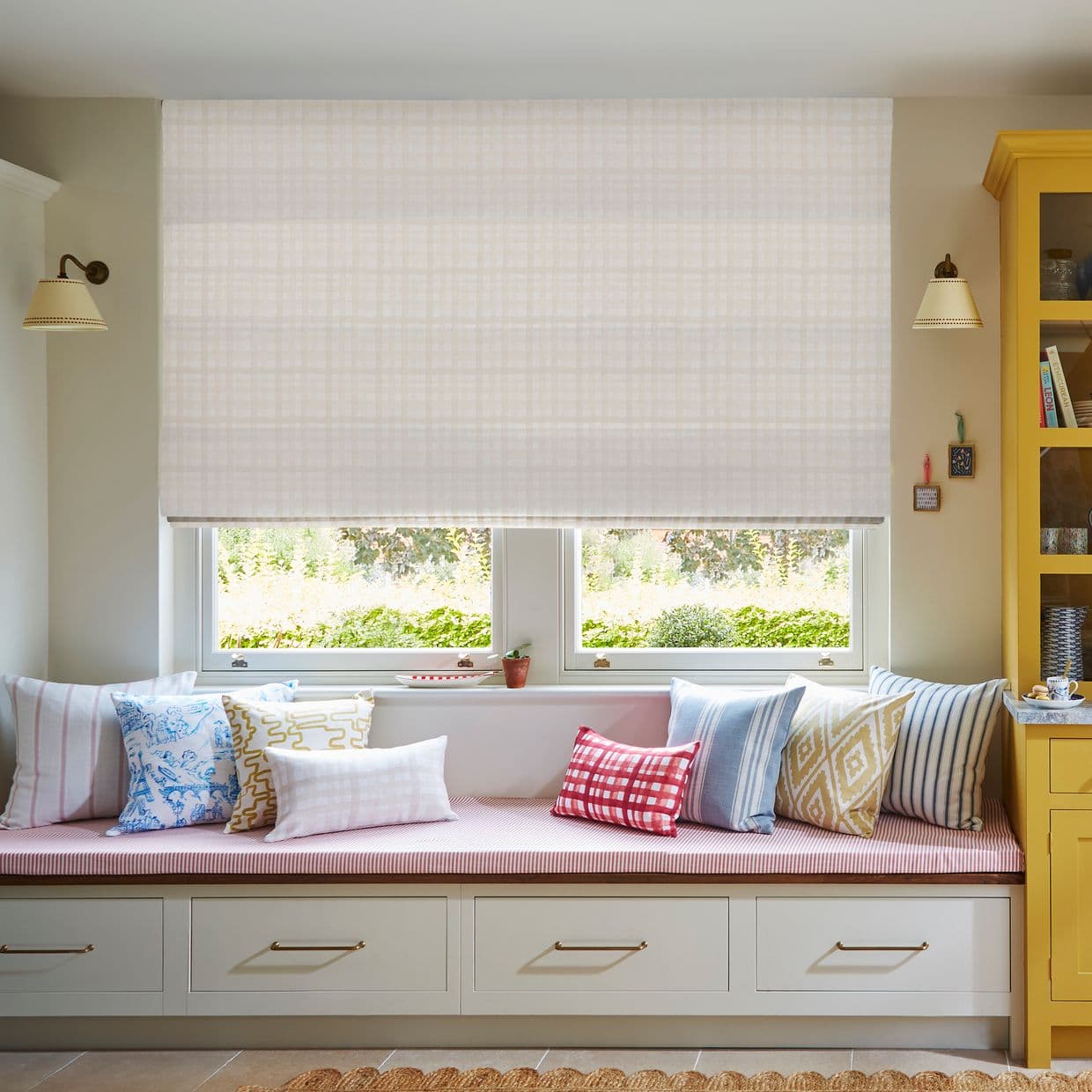 Gingham Crème Roman Blind