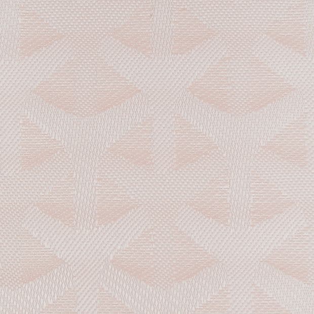 Pale pink woven textile with raised, repeating stylized leaf motifs, lying flat and showcasing texture and subtle sheen, close-up view with soft, even lighting.