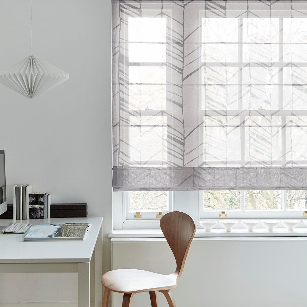 Alpine Silver Voile Roman Blind