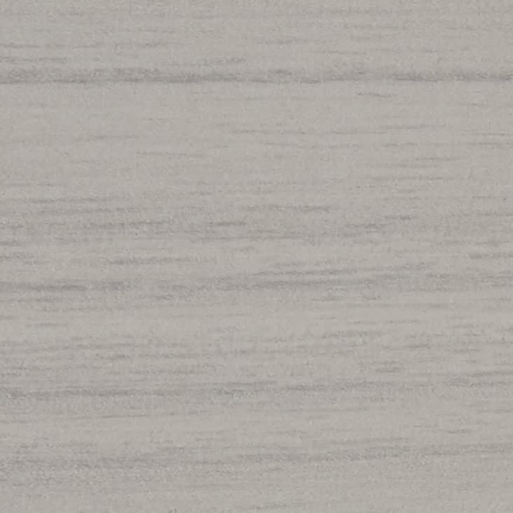Pale gray, horizontally striated wood-grain surface filling the frame; fine grain lines run across, appearing matte and flat; close-up view in even, neutral indoor lighting, like a laminate panel.