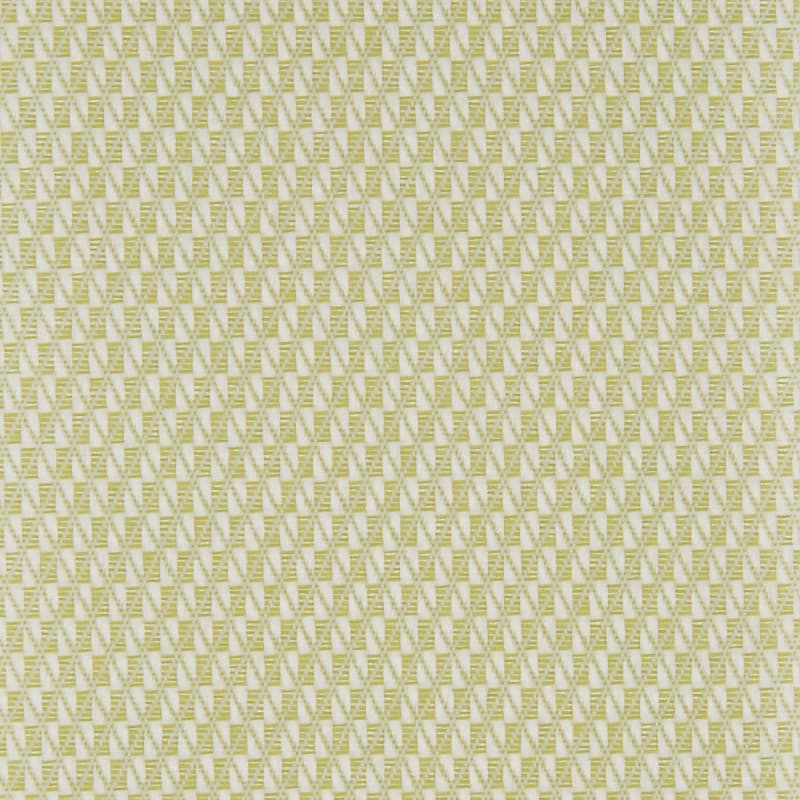 Woven textile with small pale-green and cream repeated triangular geometric pattern; tightly woven texture; laid flat and evenly lit in a close-up, neutral-background view.