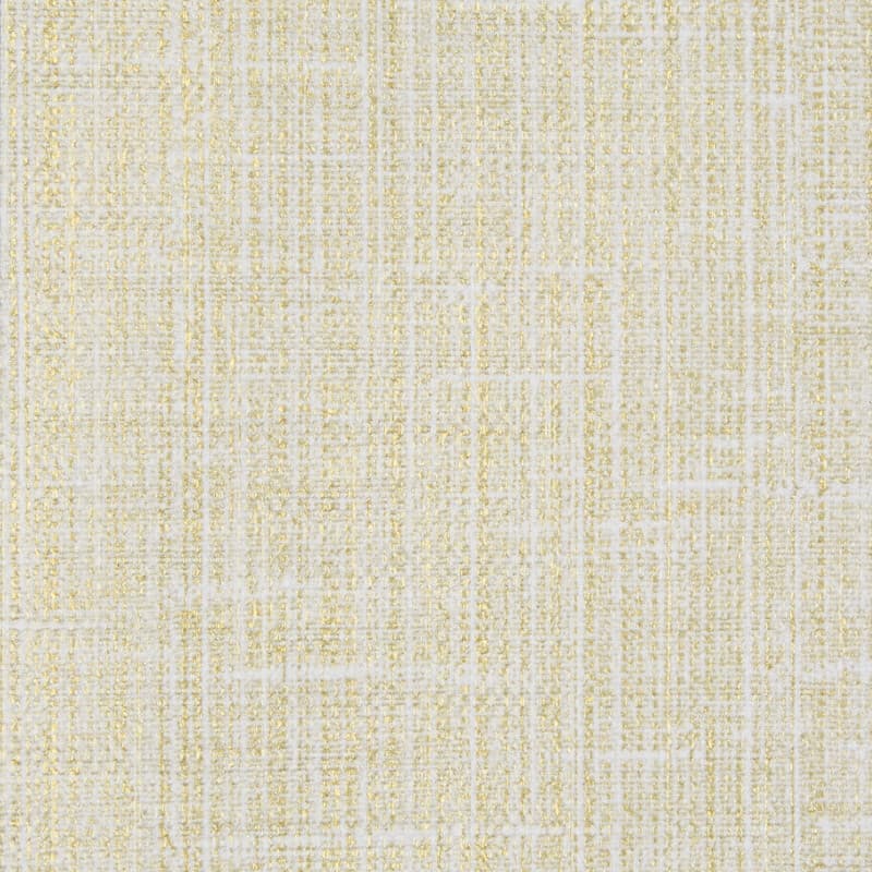 Pale cream woven wallpaper with metallic gold crosshatch threads, displaying a subtle shimmer; close-up view of the textured surface in even lighting with no surrounding objects.