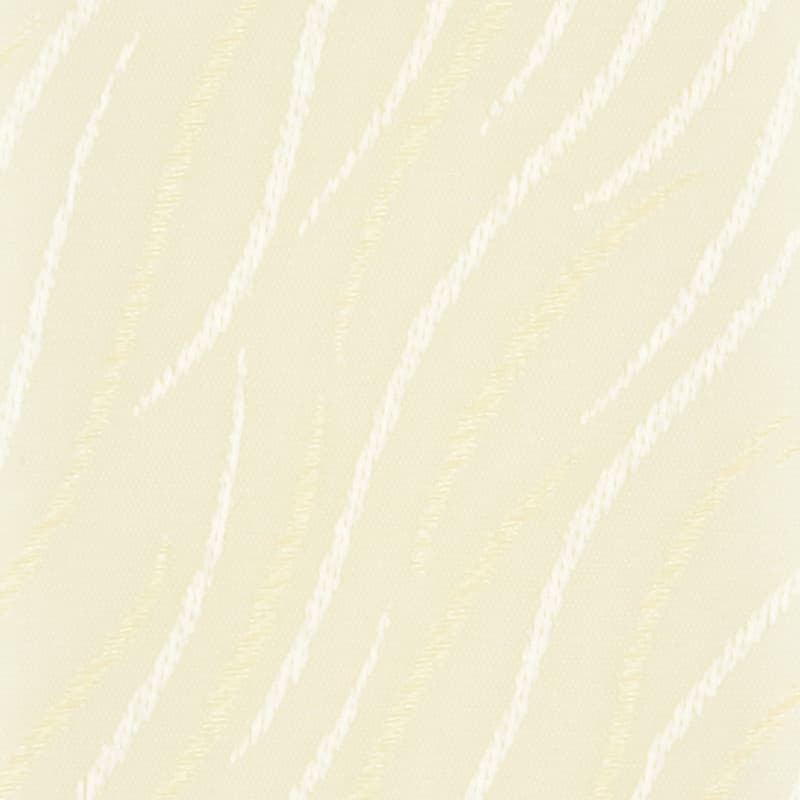 Cream textured wallpaper with subtle diagonal wavy white stripes covering a wall, repeating pattern that creates soft movement in an evenly lit interior.