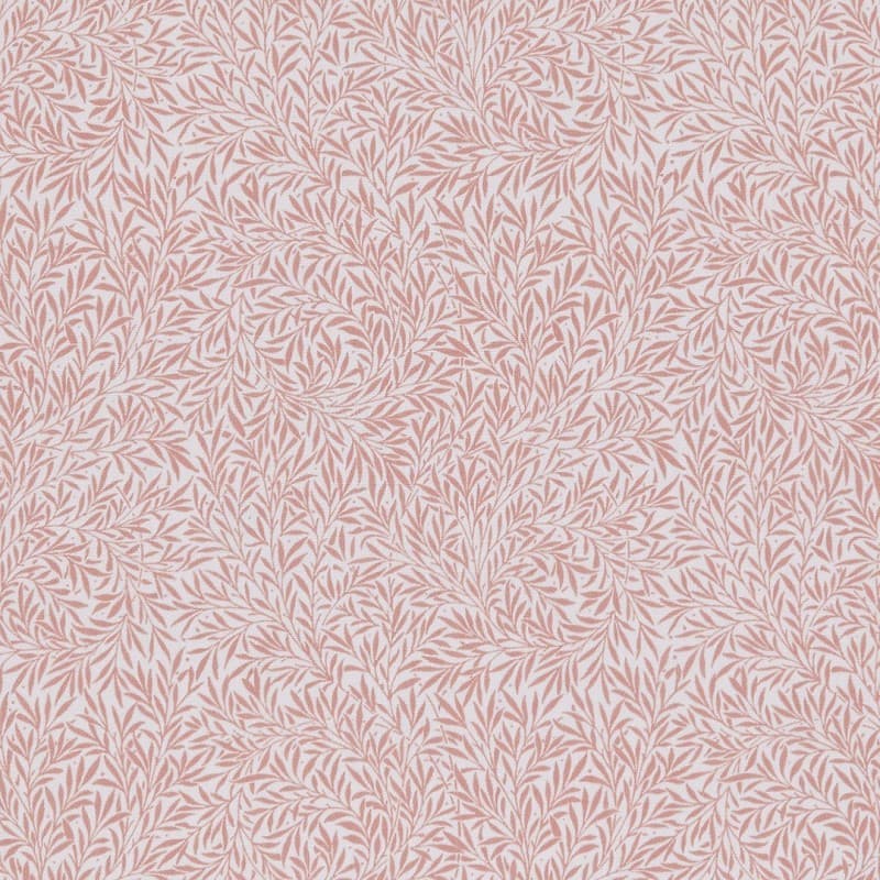 All-over wallpaper: cream background with dense, repeating dusty-pink stylized leaf motifs; pattern repeats uniformly, covering the surface; decorative, soft-toned, evenly lit interior surface.