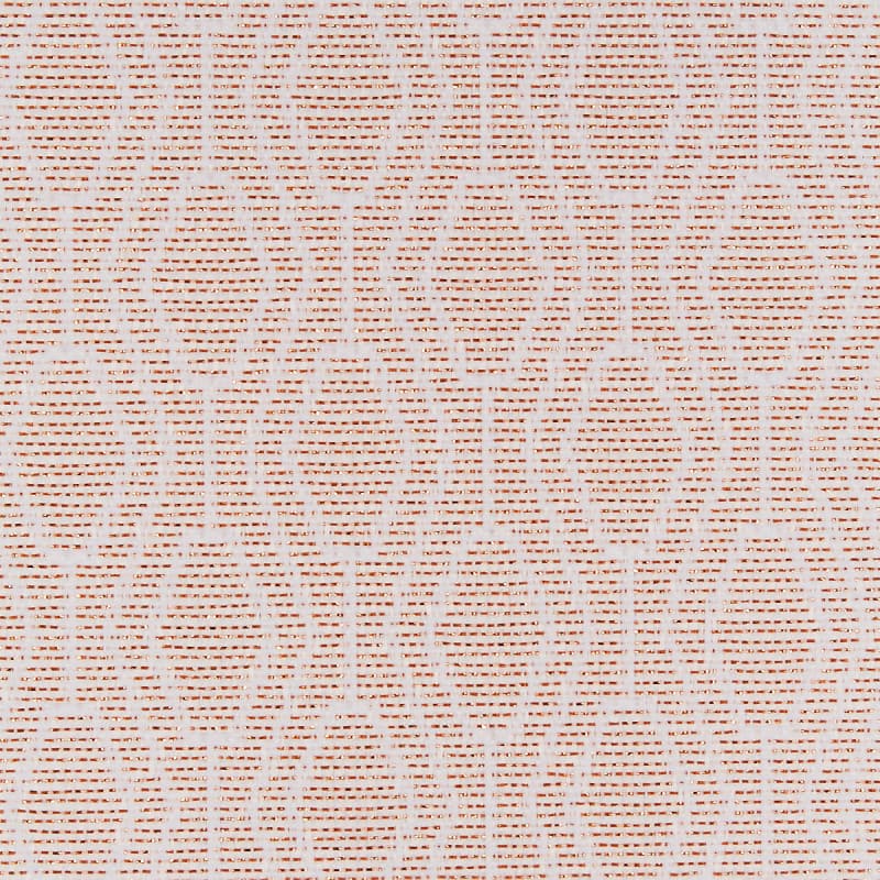 Woven textile with pale pink background and rust-colored dashed horizontal threads; forming a subtle grid-like texture; close-up, evenly lit, neutral studio view.