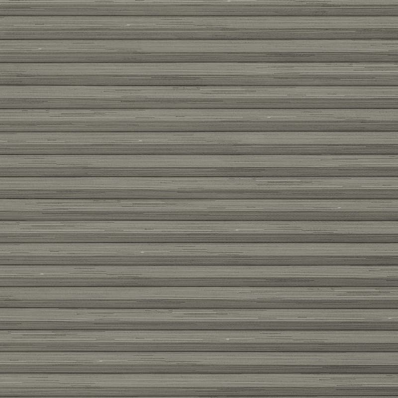 Horizontal corrugated metal roller shutterâ€”narrow ridged slats spanning the frameâ€”rolled fully down, closed; blocking light and view; plain gray surface suggesting a garage or storefront exterior in even daylight.