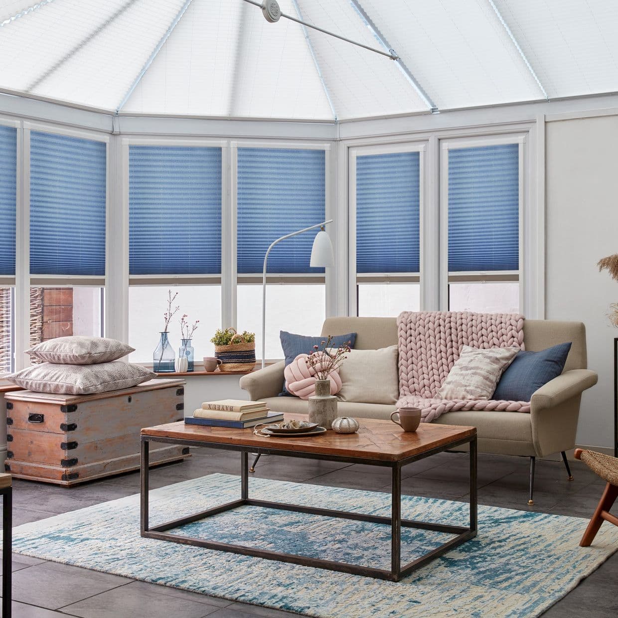 Thermashade Blue Conservatory Side Pleated Blind