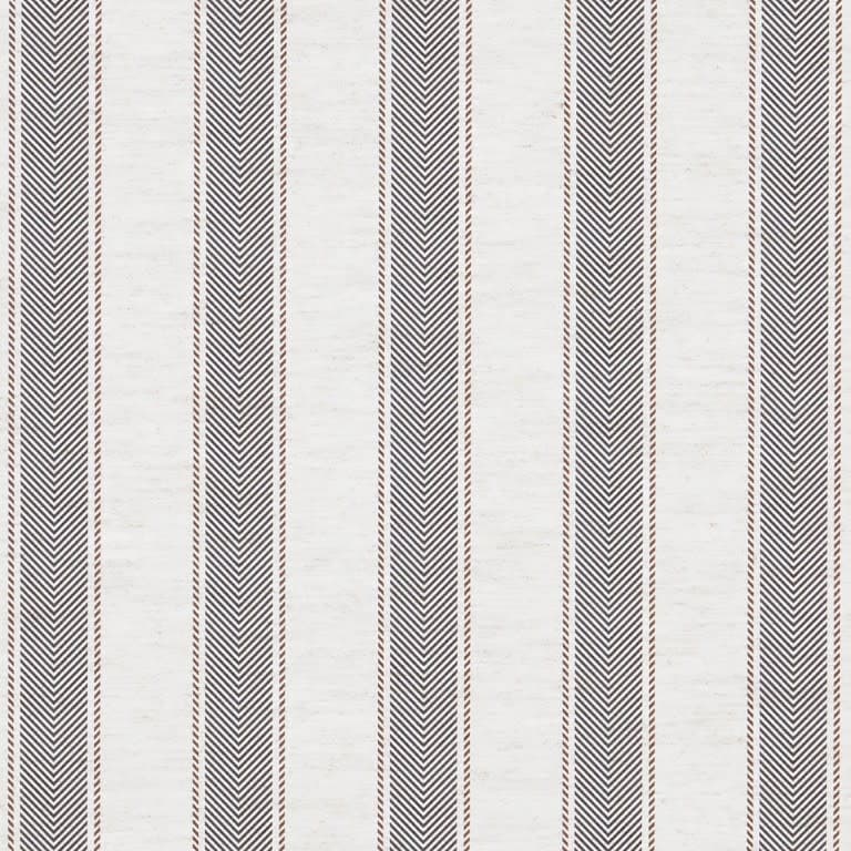 Light fabric or wallpaper with vertical narrow chevron-striped panels (dark gray with thin rust borders) repeating across an off-white background, displayed flat under even, diffuse lighting.