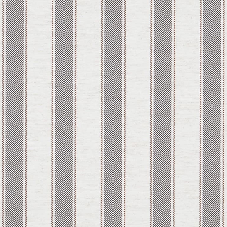 Light fabric or wallpaper with vertical narrow chevron-striped panels (dark gray with thin rust borders) repeating across an off-white background, displayed flat under even, diffuse lighting.