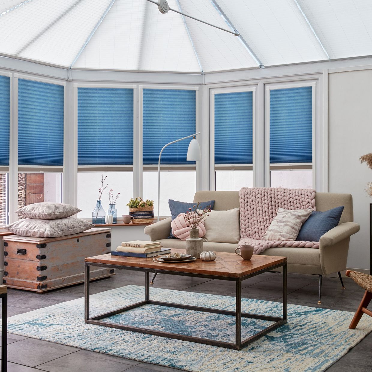 Thermashade Blackout Blue Conservatory Side Pleated Blind