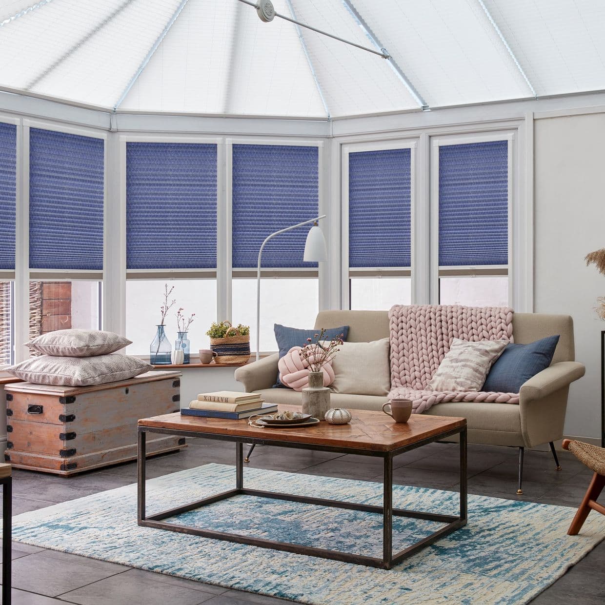 Gatsby Blue Conservatory Side Pleated Blind