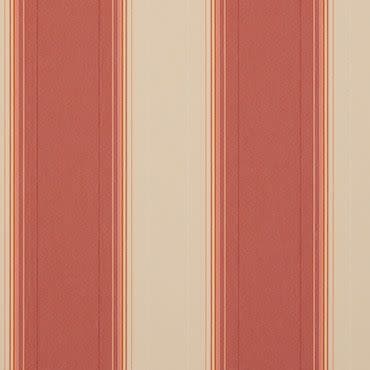 Vertical-striped wallpaper or fabric covering a flat surface; broad muted red and cream bands separated by thin beige and brown accent lines; evenly lit, no other features visible.