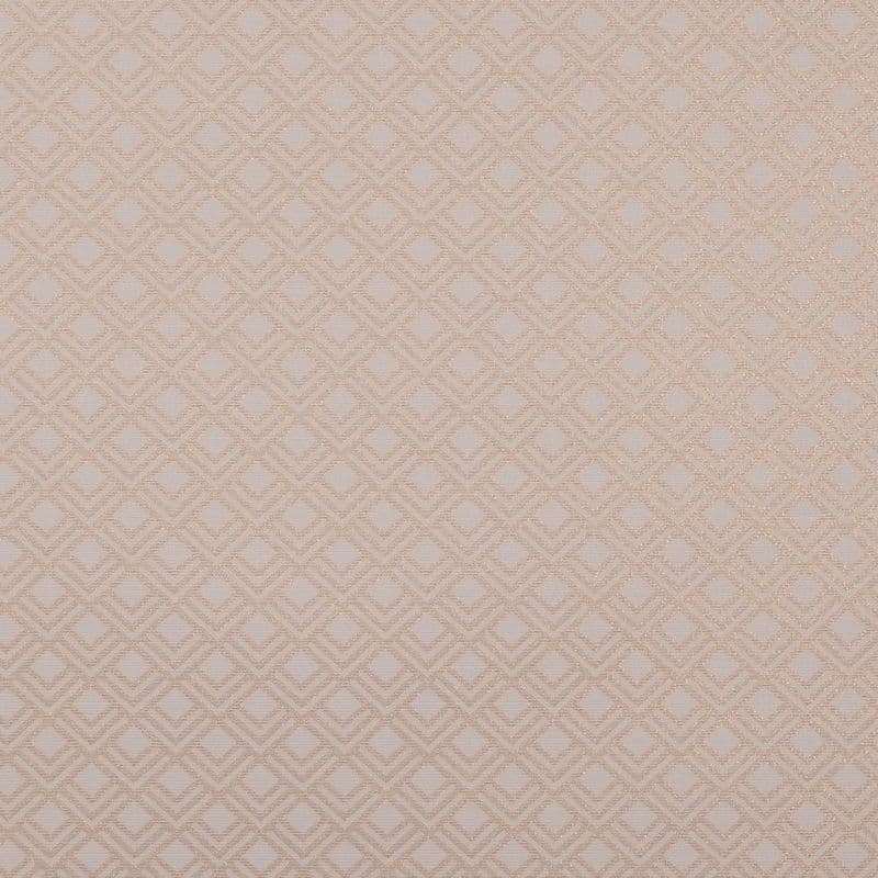 Pale blush wallpaper with small raised diamond pattern, repeating across the entire surface; texture appears woven and subtly shimmery, evenly lit close-up of a flat wall.