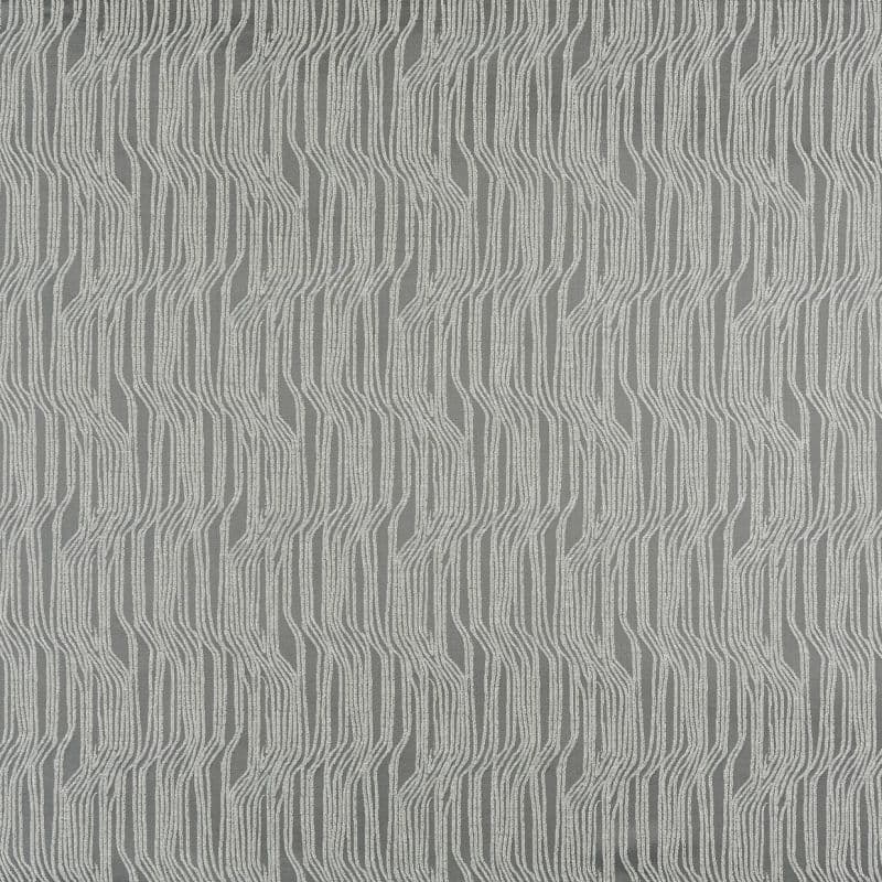 Gray woven wallpaper with vertical, irregular pale-gray wavy lines; pattern repeats across the whole surface, forming textured ribbon-like columns on an evenly lit, flat sample panel.