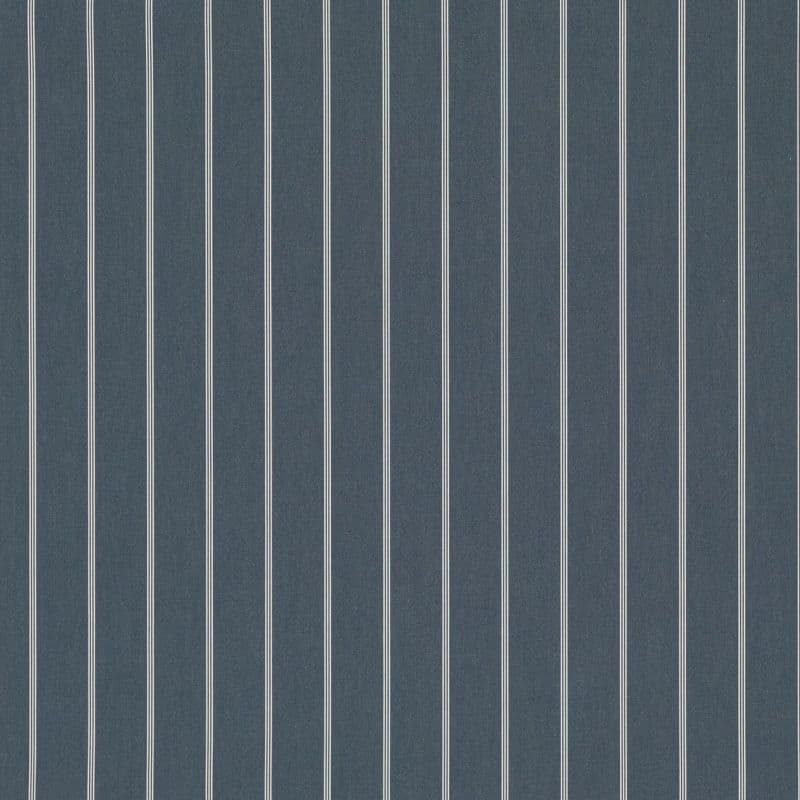 Navy-blue wallpaper with evenly spaced thin white vertical pinstripes covering a flat surface; it hangs statically, shown as a close-up with uniform, neutral lighting and no surrounding context.