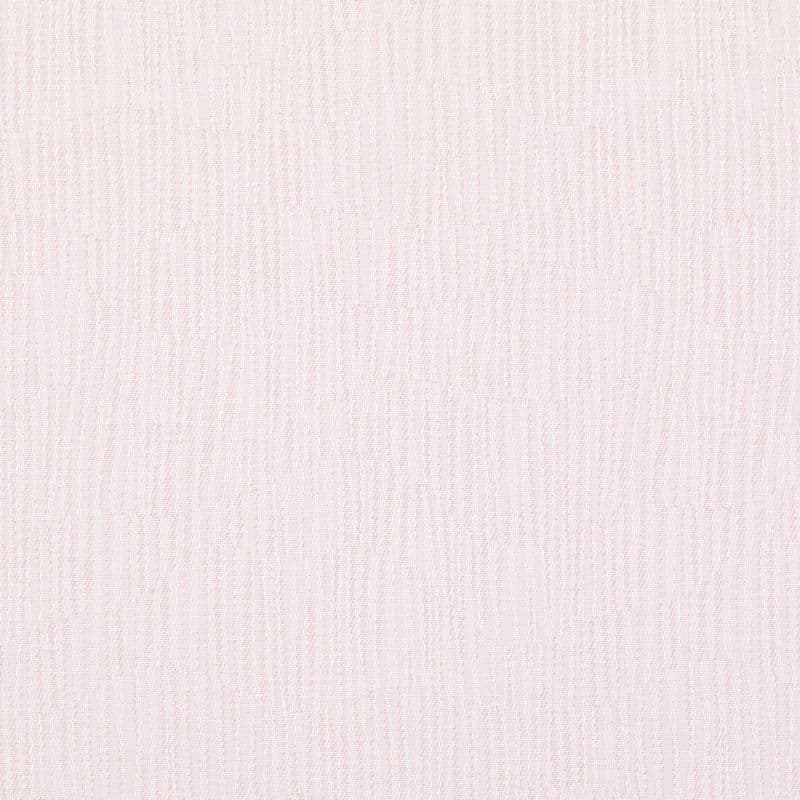 Pale pink woven fabric covering the surface, showing fine vertical striations and subtle weave; lying flat and static; close-up, evenly lit, minimalist.