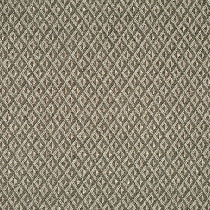 Woven textile with repeating small diamond lattice in beige and gray; pattern repeats uniformly across the surface, forming a textured tessellation; close-up view under even lighting with no surrounding context.