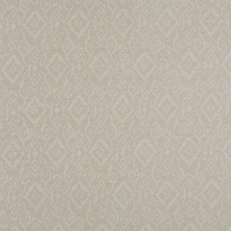 Beige textured wallpaper with faint white ikat-like diamond pattern; repeating across the surface, appearing slightly woven; shown as a flat, evenly lit close-up of an interior wall or fabric swatch.