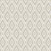 Beige-and-white ikat-style diamond patterned wallpaper (object) repeats uniformly across a flat surface (action), creating a neutral, evenly lit textile-like background with no visible furnishings or view (context).