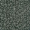 Dark green wallpaper with cream, sketch-like botanical and leaf motifs; repeats across a flat surface; close-up, evenly lit, no other objects or room elements visible.