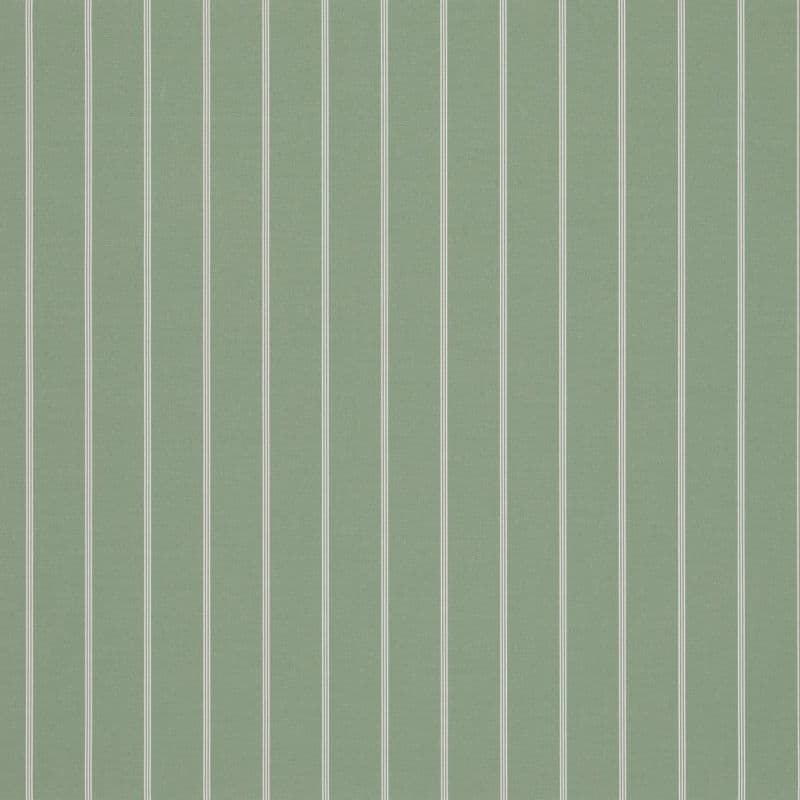 Wallpaper: muted sage-green textured background with evenly spaced double white pinstripes; the stripes run vertically across the surface, presenting a uniformly lit, uninterrupted wall field.