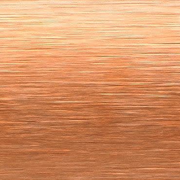 Brushed copper metal panel with fine horizontal striations; reflecting warm light and subtle highlights; presented as a flat surface, suggesting a metallic finish in neutral studio lighting.