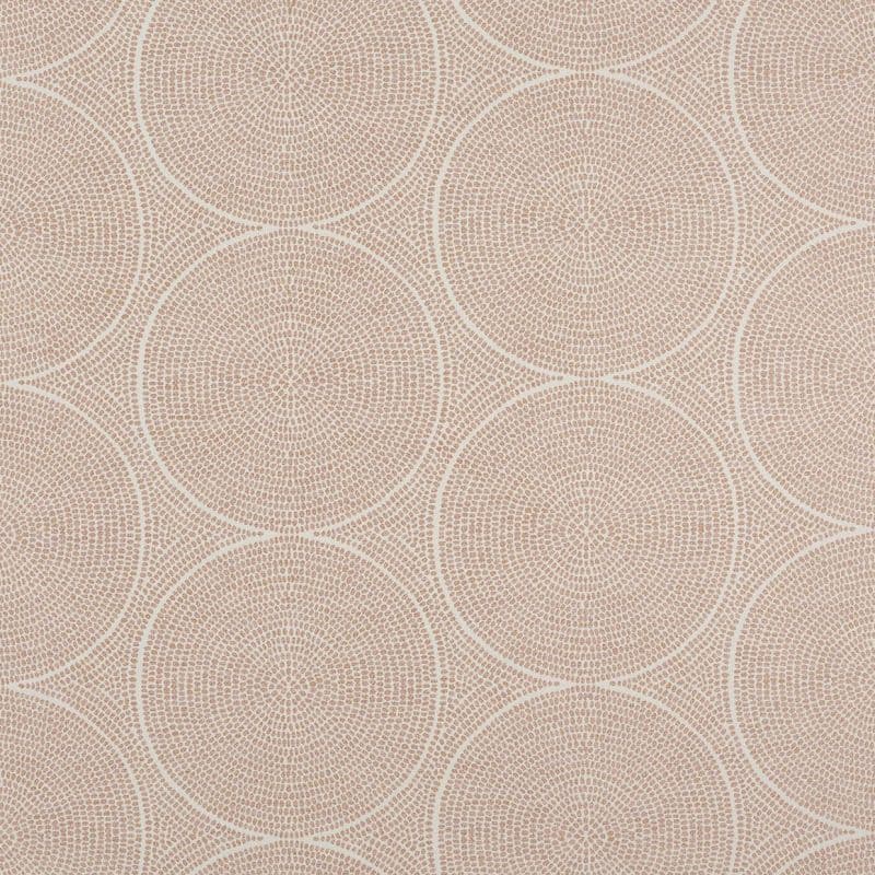 Beige-pink wallpaper with concentric dotted circular motifs repeats across the surface, forming overlapping rings on a flat, softly lit interior wall.