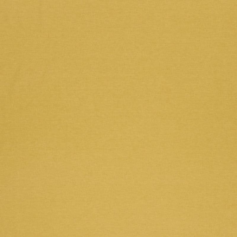 Mustard-yellow textured linen curtain, fully closed and covering the frame, with subtle weave and faint vertical creases; soft, even lighting suggesting an interior wall or window concealed behind it.