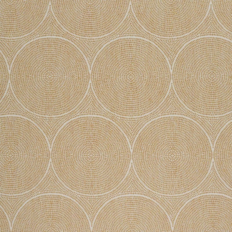 Beige-gold dotted wallpaper covering a wall, forming repeating large concentric circles; the dots create a textured radial pattern that overlaps across an evenly lit close-up interior surface.