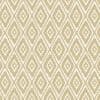 Beige-and-white geometric wallpaper covering a wall, with stepped diamond motifs (object) repeating across the surface (action) in flat, even light with a textile-like texture (context).