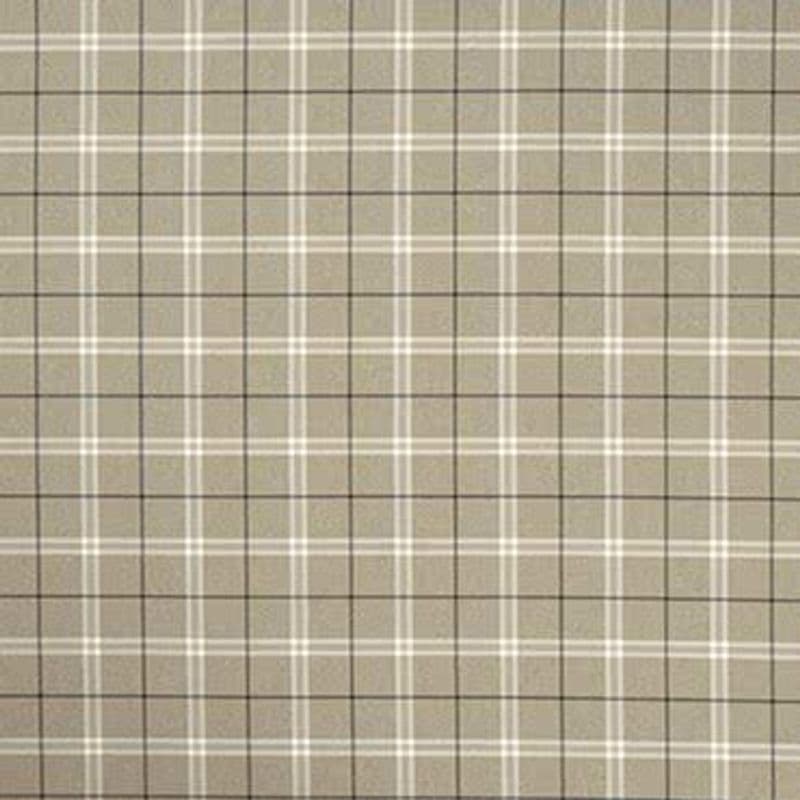 Beige plaid wallpaper: thin white and dark lines forming a grid, covering a flat surface; displaying a tartan pattern in an evenly lit close-up with no other visible features.