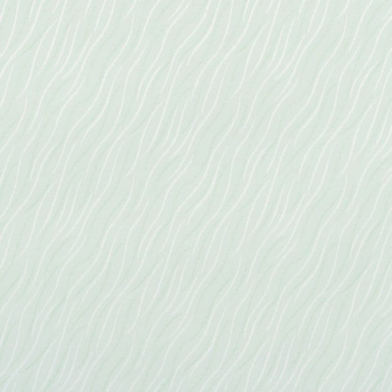 Patterned wallpaper covering a wall, pale mint with repeating undulating white and light-green wavy lines; creating a subtle ripple effect across an evenly lit, neutral interior surface.
