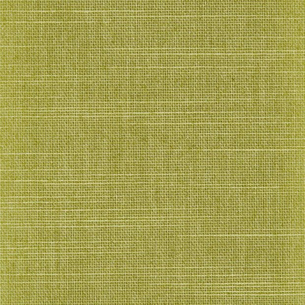 Chartreuse woven textile with visible crosshatch linen weave; fills the frame, lying flat and evenly lit, suggesting a fabric swatch or curtain material viewed close-up.