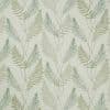 Object—botanical wallpaper with repeating fern fronds; Action—fronds overlap and run vertically, covering the wall; Context—pale green/sage muted palette evokes a calm, nature‑themed interior.
