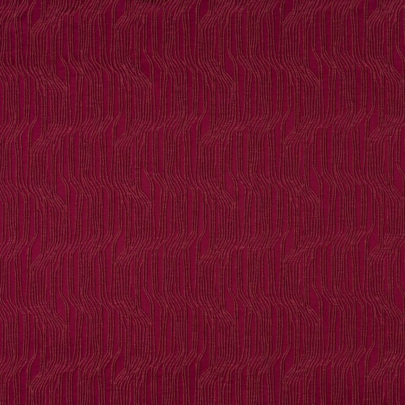 Burgundy textile with raised, closely spaced vertical wavy stitch lines; lies flat, revealing a repeating ribbed pattern; presented like decorative upholstery or wallpaper under soft, even lighting.