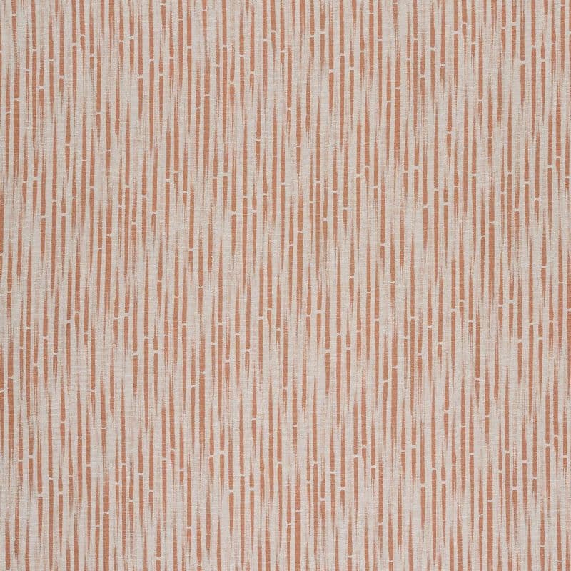 Textured beige wallpaper with narrow terracotta vertical dashes — repeating staggered short bars running continuously — shown as a flat, evenly lit close-up of a seamless interior wall pattern.
