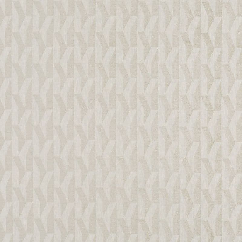 Beige woven wallpaper with repeating angular chevron motifs and subtle texture — covering a flat wall surface — evenly lit close-up, neutral tones, no other room features or view visible.