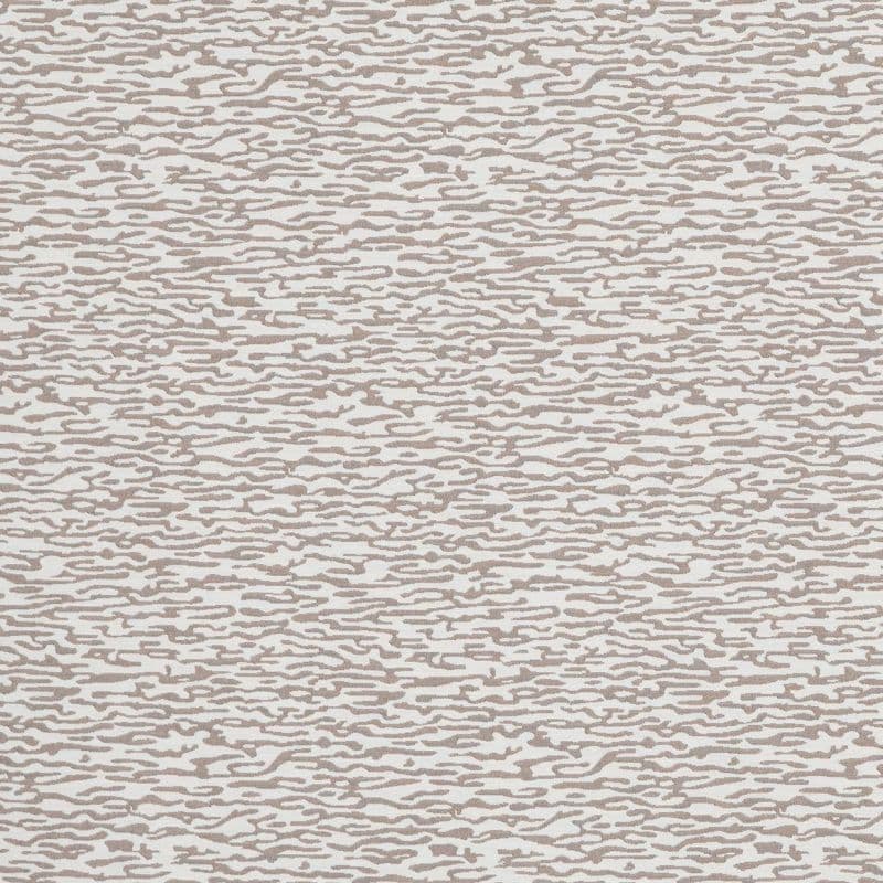 Beige-and-white textured wallpaper with irregular horizontal organic lines — covering a flat wall surface; evenly lit close-up, neutral interior context with no visible furniture or windows.