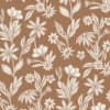 White hand-drawn wildflowers repeat across a warm brown background, stems and leaves intertwining to form an all-over seamless botanical pattern.