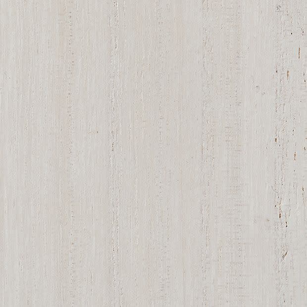 Pale painted wooden panel with vertical grain and subtle weathered streaks; surface lies flat, displaying lightly distressed texture in a neutral, evenly lit background.