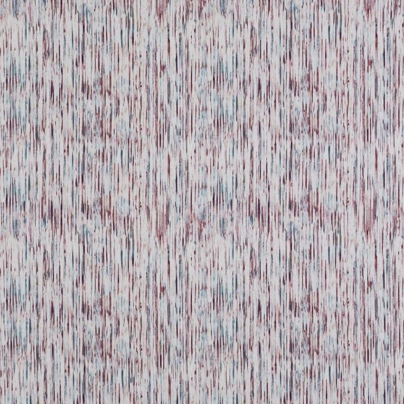 Textured vertical-striped wallpaper covering the entire field, featuring irregular thin burgundy, blue, and gray streaks; creating a weathered, rainlike effect in an evenly lit, abstract close-up.