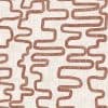 Textured beige wallpaper featuring rust-brown, irregular continuous squiggle lines; pattern repeats across the surface, printed with a distressed linen effect, shown in a close-up under even neutral lighting.